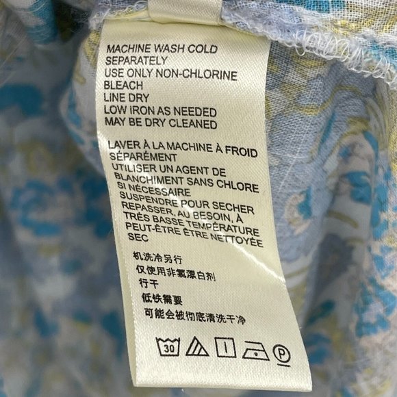 Free People Blue Floral Button Front Top Long Sleeve Cottage Bohemian - Picture 8 of 9